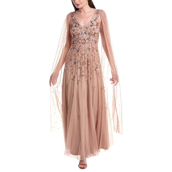 Adrianna Papell Dresses & Skirts - Adrianna Papell Womens  Beaded Cape Gown, Yellow